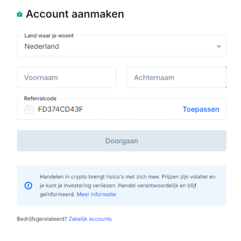 Bitvavo account aanmaken – registratieformulier crypto exchange