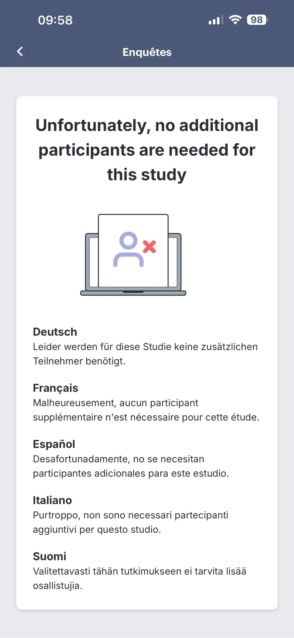 Ipsos i-Say mobiele app melding bij screen-out