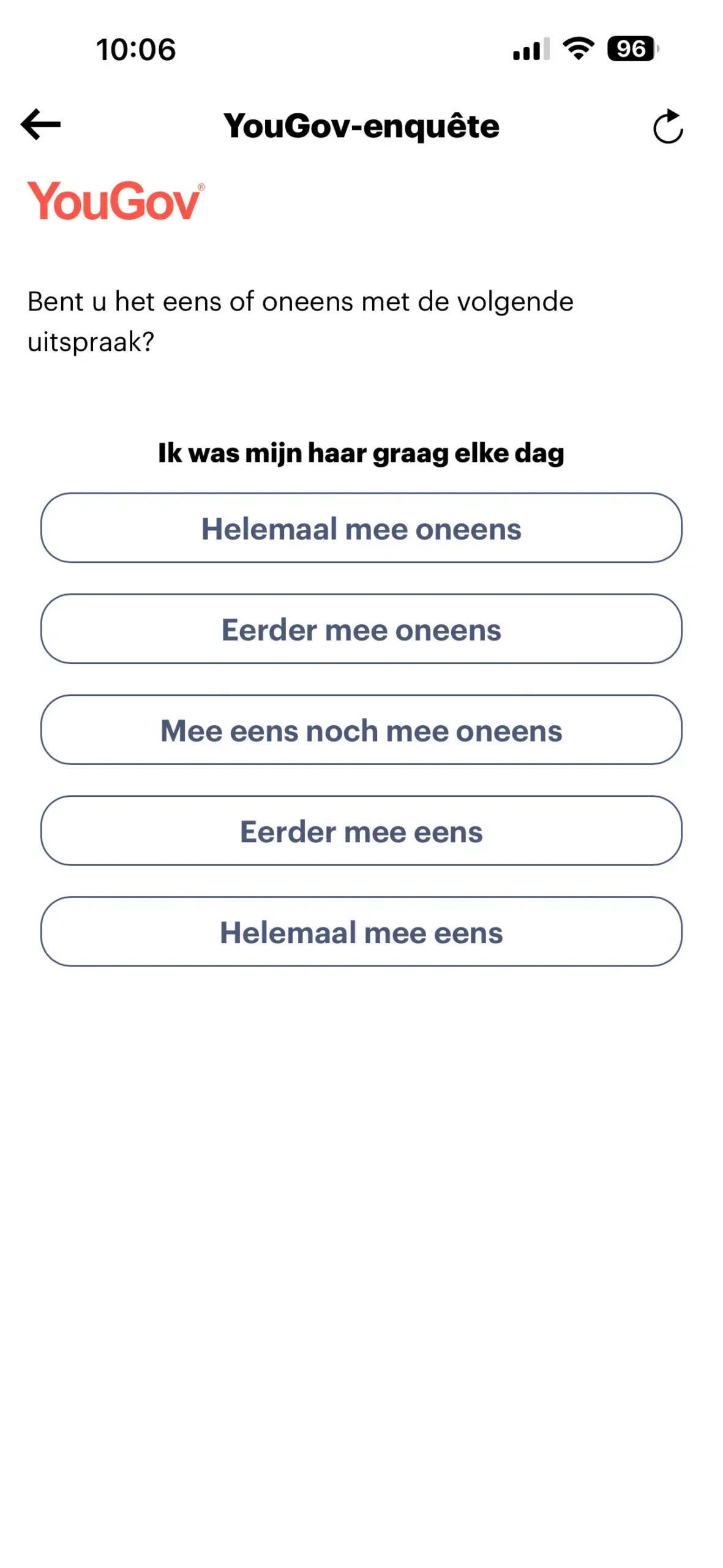 YouGov iOS app vragenlijst met meerkeuzevragen