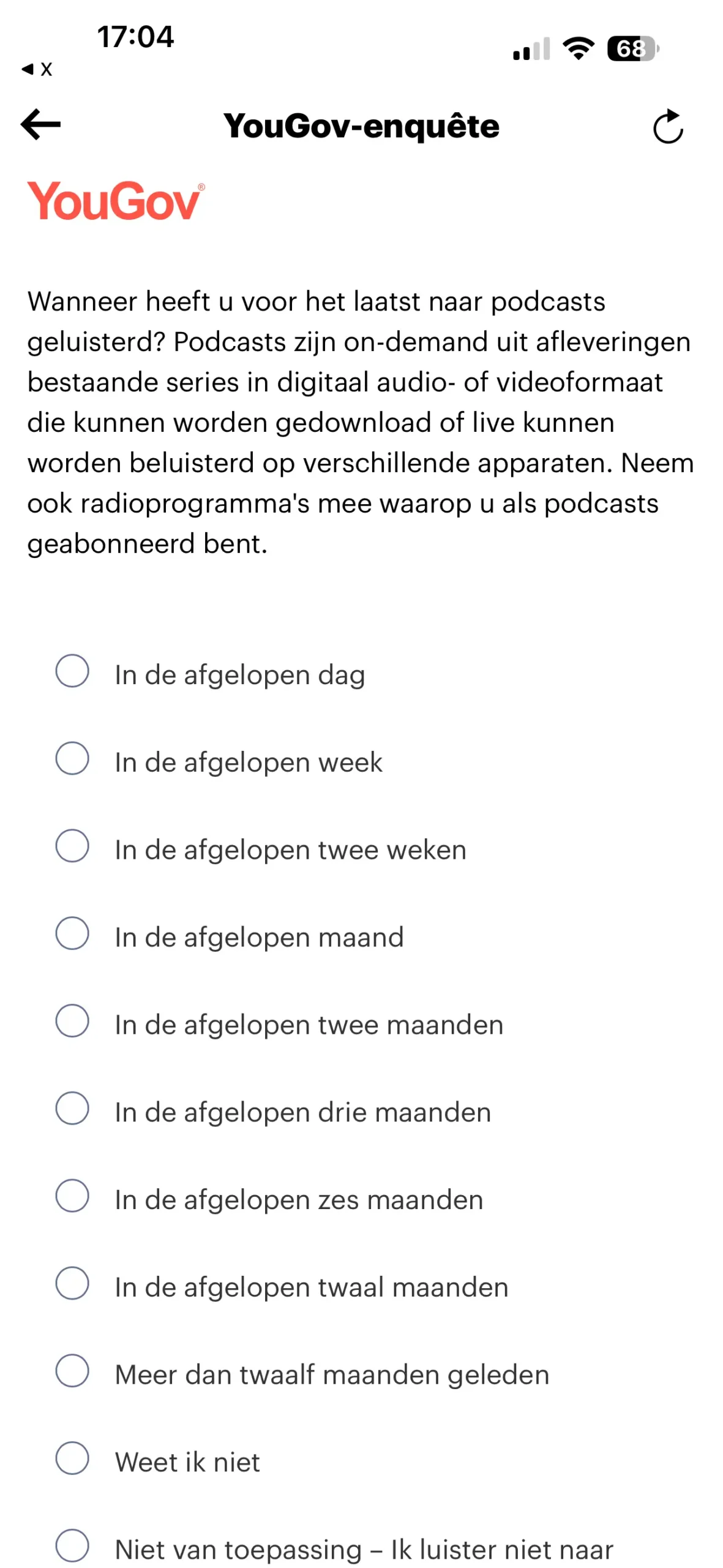 YouGov iOS app meerkeuzevraag over reclame