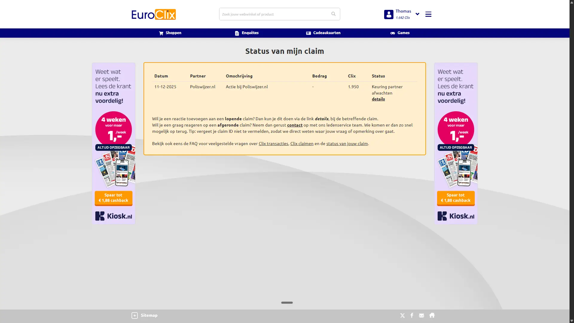 Poliswijzer claim in EuroClix dashboard met status Keuring partner afwachten na 112 dagen