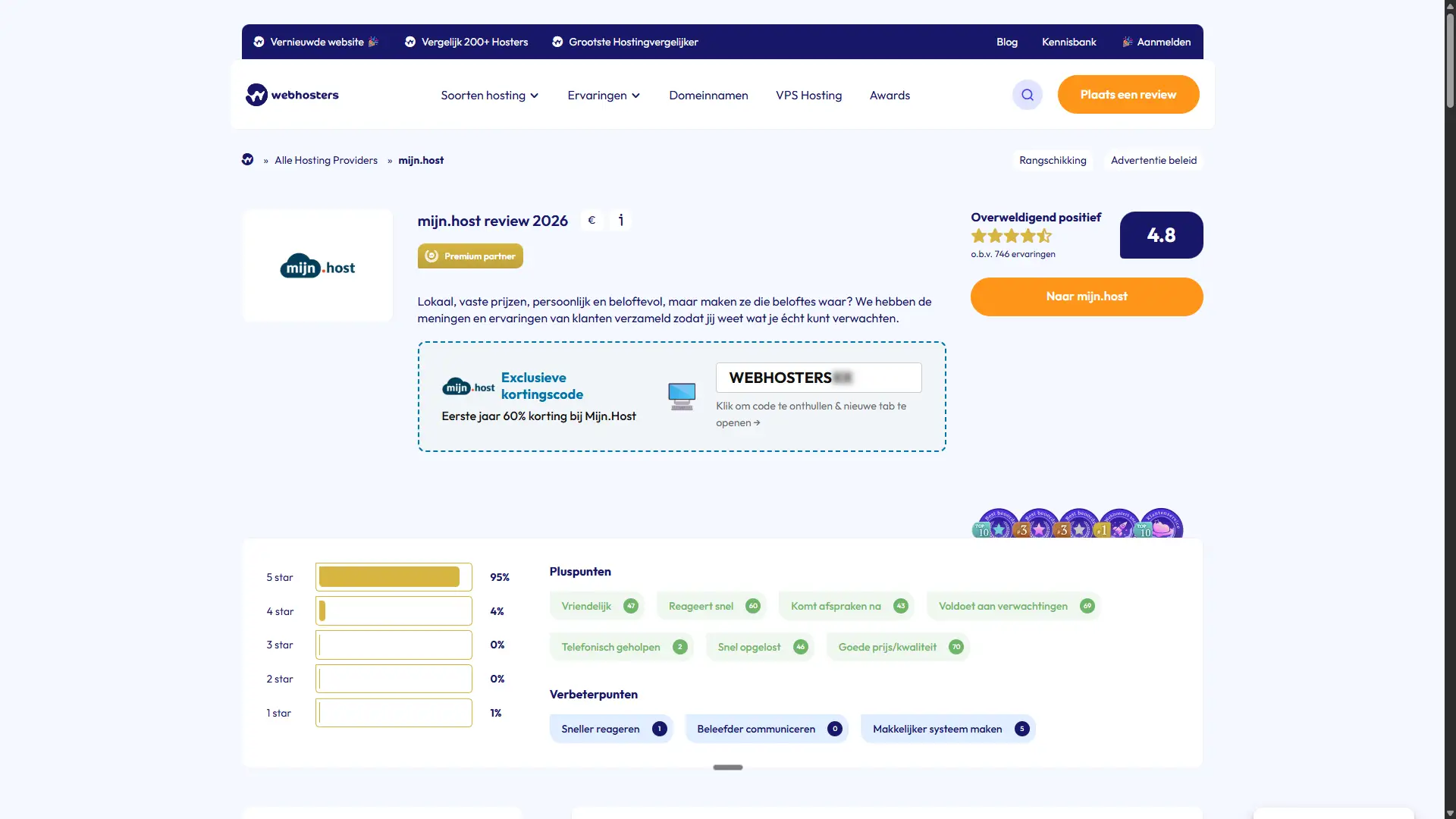 mijn.host op Webhosters.nl met score 4,8 op basis van 746 gebruikerservaringen